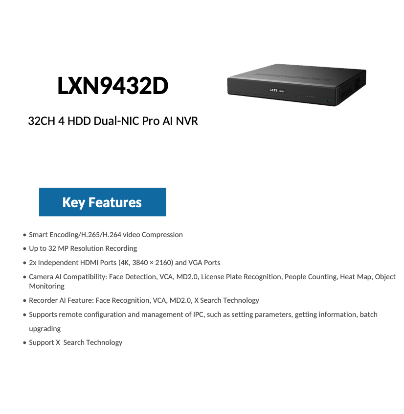 LTS Pro-X LXN9432D IP 32CH Up to 32MP Recording 384 Mbps Ai 4K 4xSATA